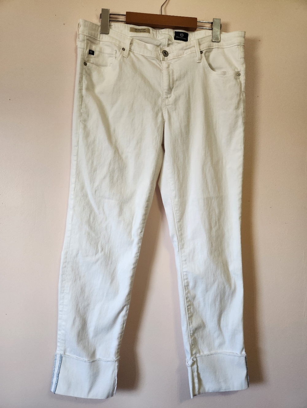 AG Adriano Goldschmied Stevie Cuff White Slim Straight Jeans Size 32 Like New